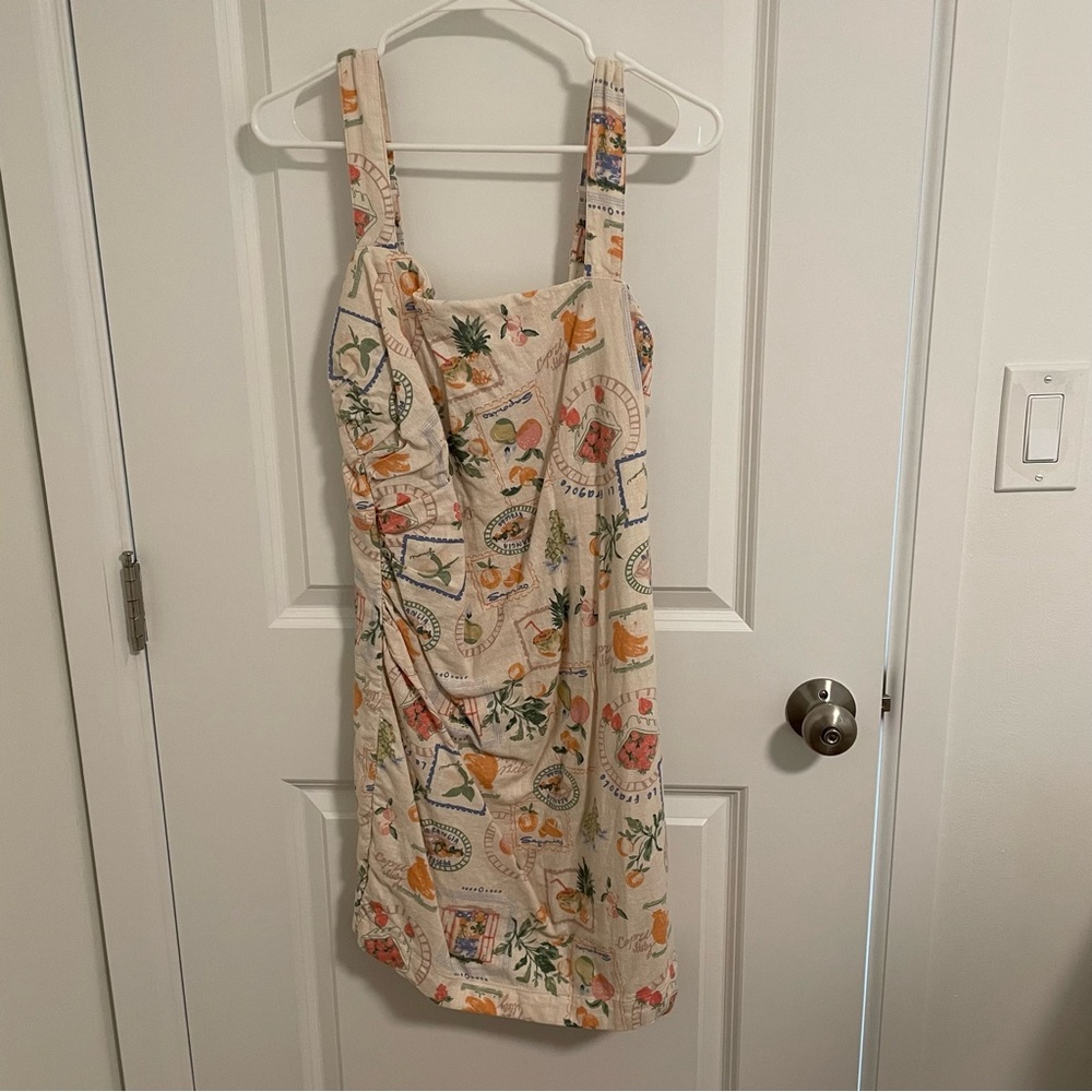 Abercrombie Linen Square Neck Italy Fruit Stamp Mini Dress
